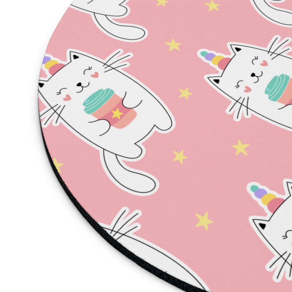 Unicorn Cats Drinking Coffee Mouse Pad - Puffin Lime