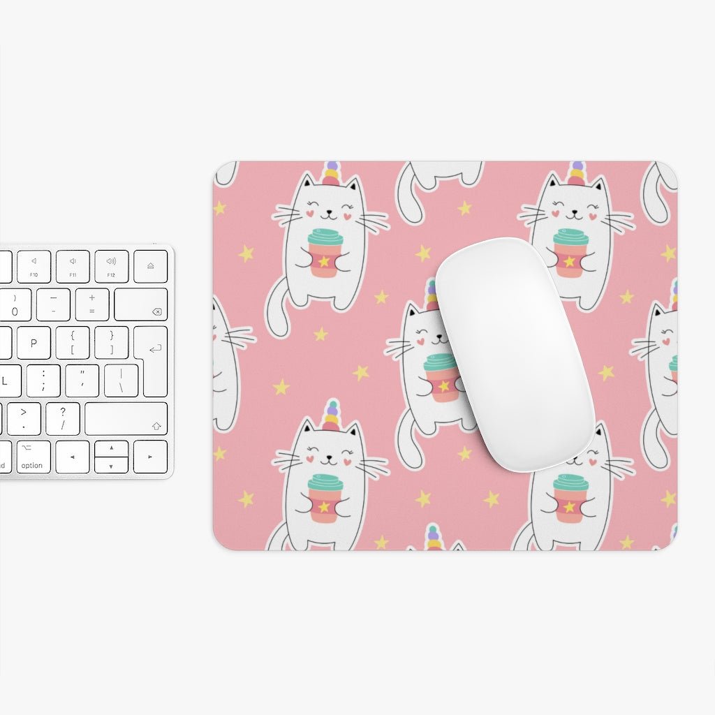 Unicorn Cats Drinking Coffee Mouse Pad - Puffin Lime