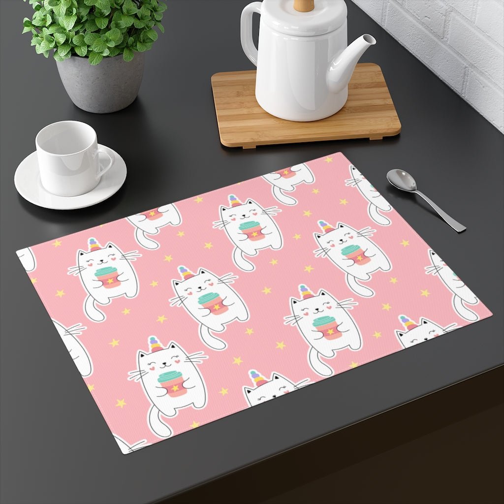 Unicorn Cats Drinking Coffee Placemat - Puffin Lime
