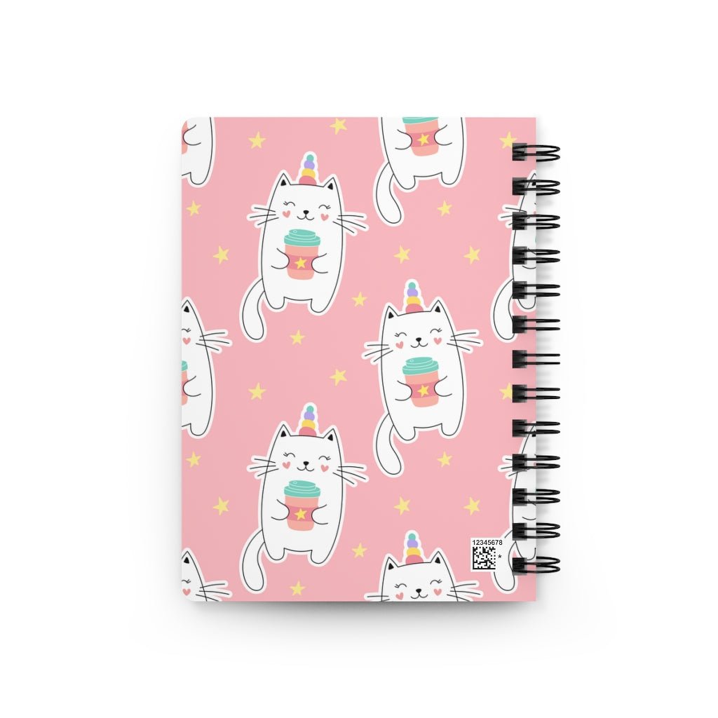 Unicorn Cats Drinking Coffee Spiral Bound Journal - Puffin Lime
