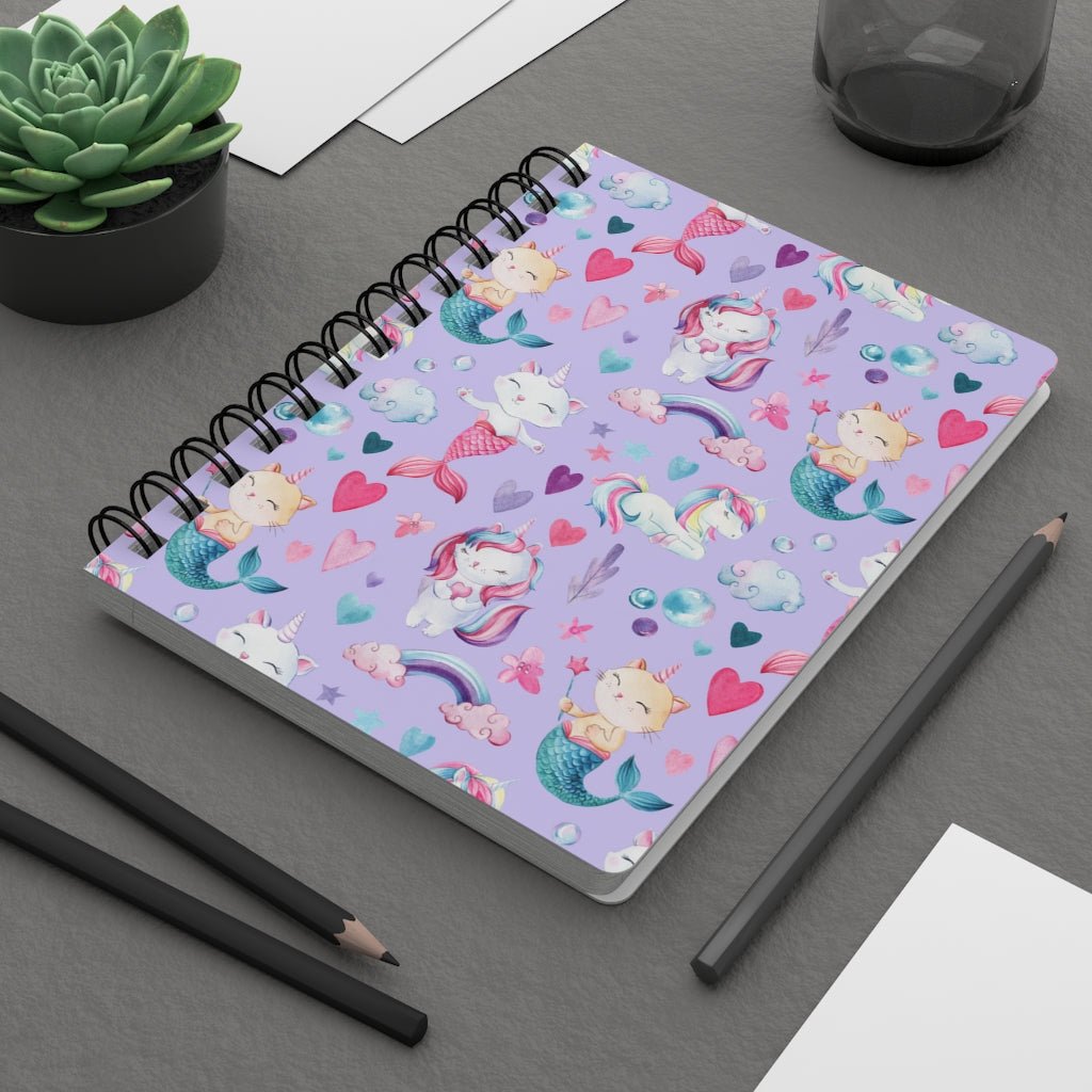 Unicorn Cats Spiral Bound Journal - Puffin Lime