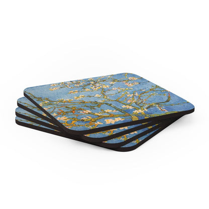 Van Gogh Blossoming Almond Tree Corkwood Coaster Set - Puffin Lime