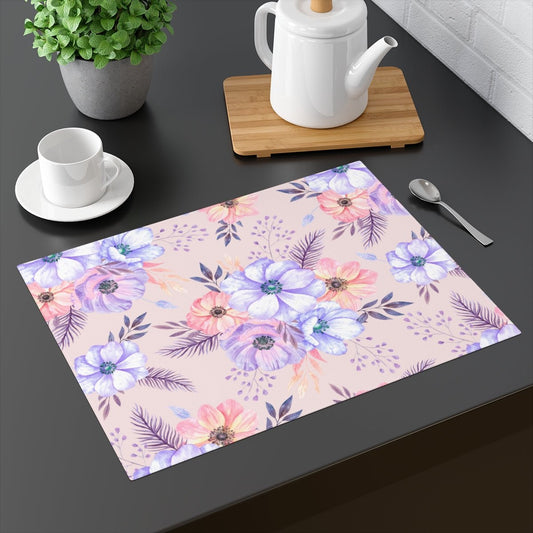 Very Peri Anemones Cotton Placemat - Puffin Lime