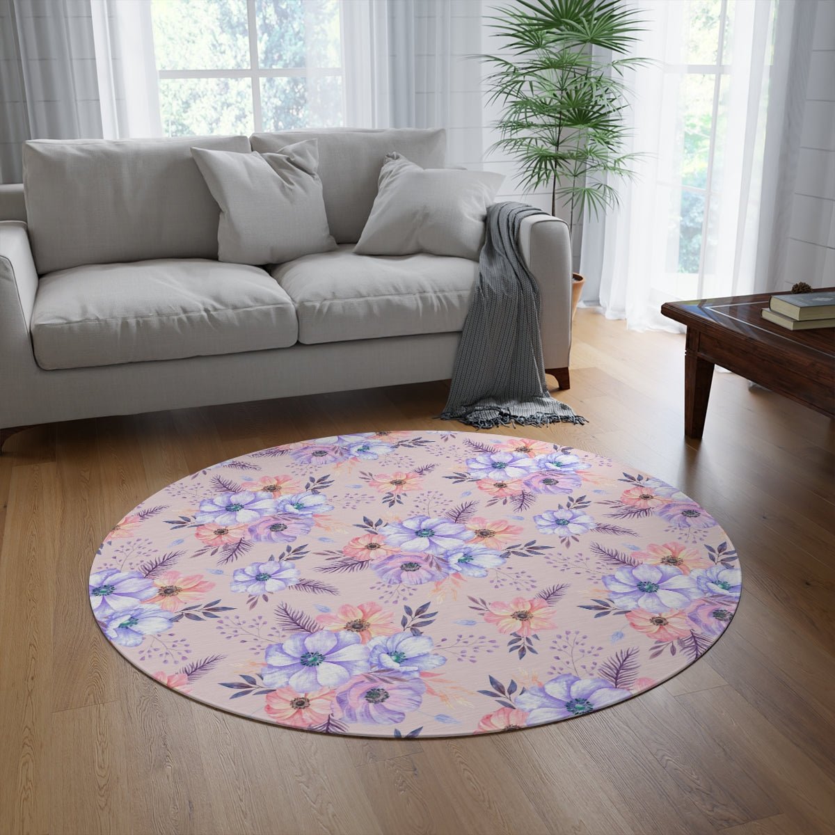 Very Peri Anemones Round Rug - Puffin Lime