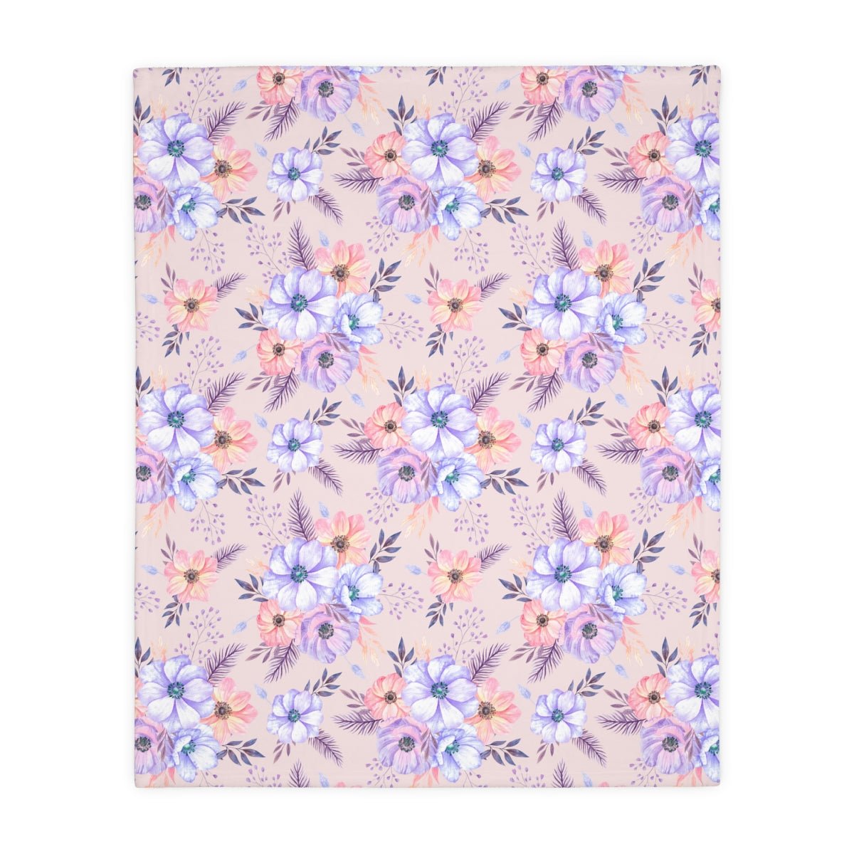 Very Peri Anemones Velveteen Minky Blanket (Two-sided print) - Puffin Lime