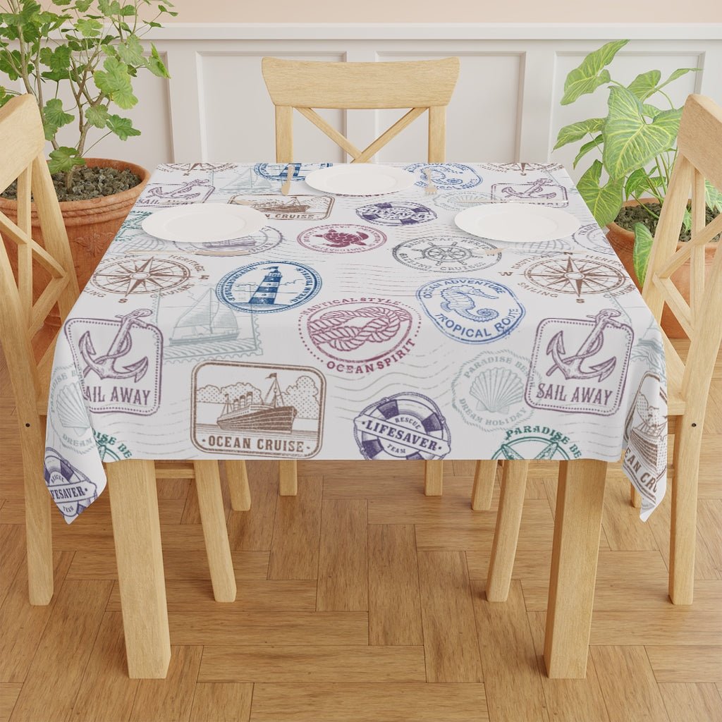 Vintage Nautical Objects Tablecloth - Puffin Lime