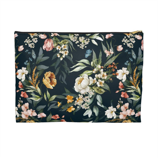 Watercolor Flowers Accessory Pouch - Puffin Lime