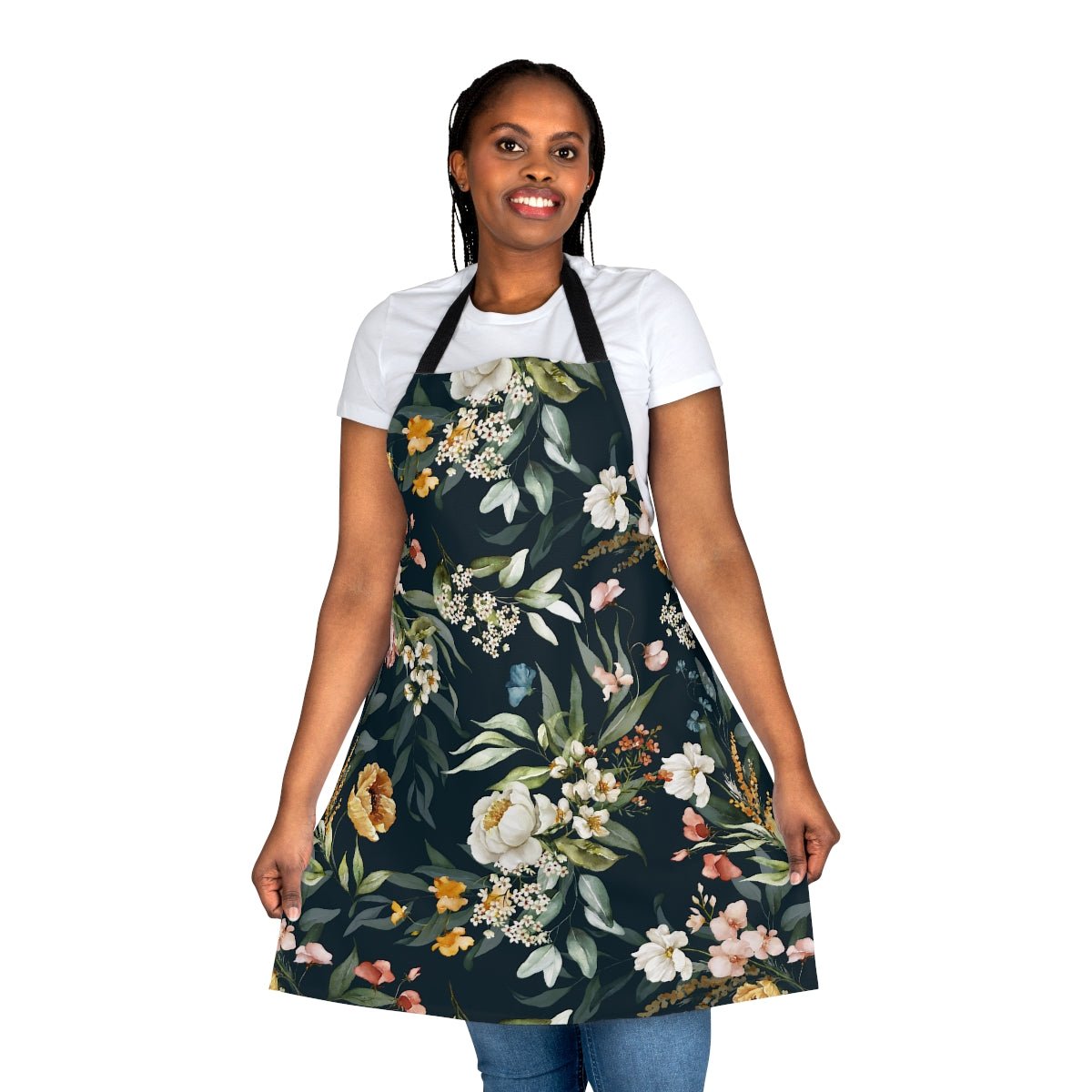 Watercolor Flowers Apron - Puffin Lime
