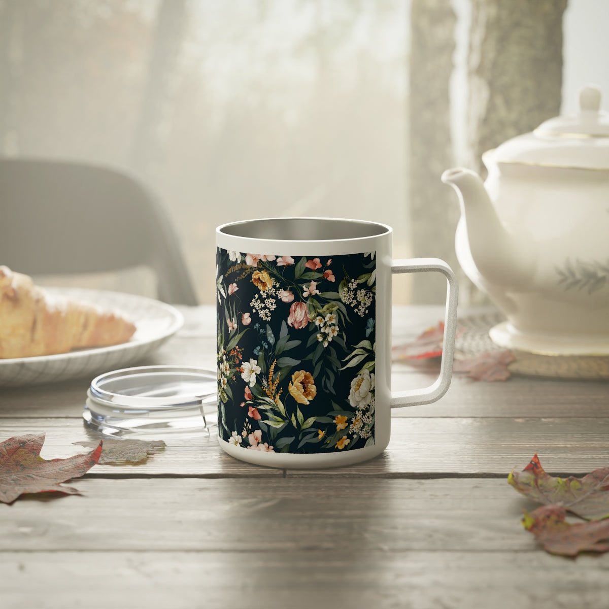 Watercolor Flowers Insulated Coffee Mug, 10oz - Puffin Lime