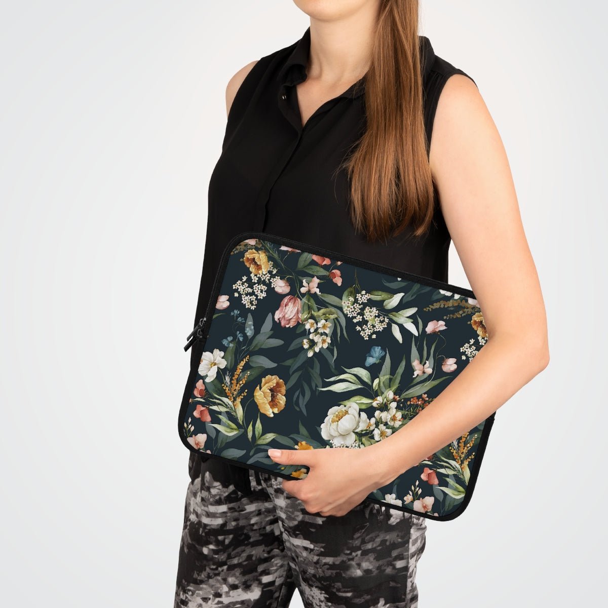 Watercolor Flowers Laptop Sleeve - Puffin Lime