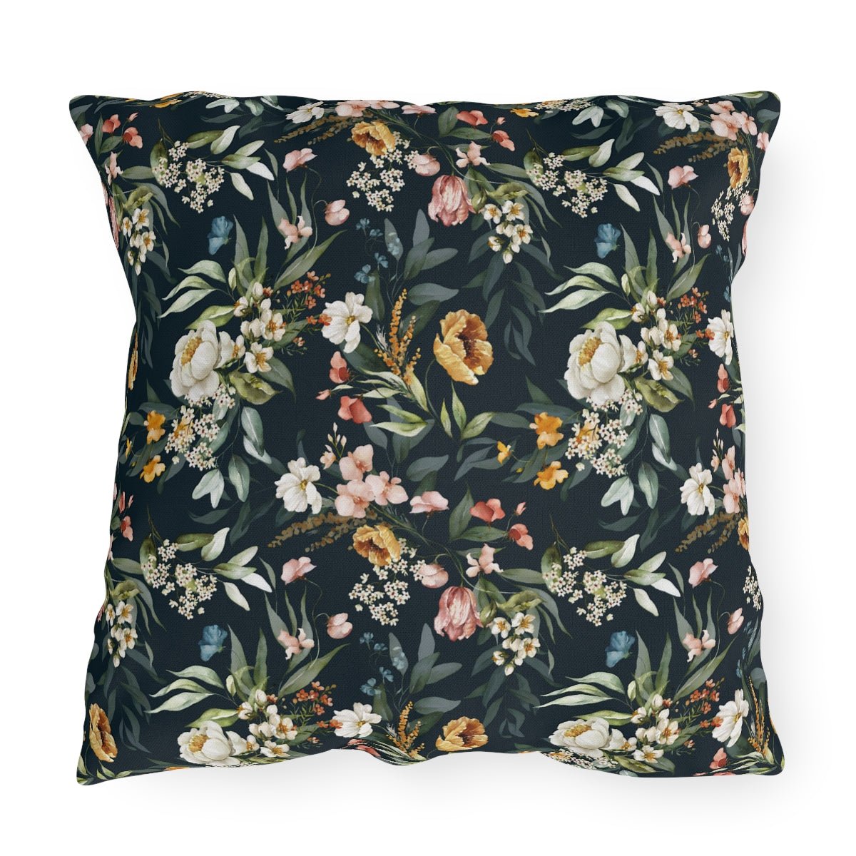 Watercolor Flowers Outdoor Pillow - Puffin Lime