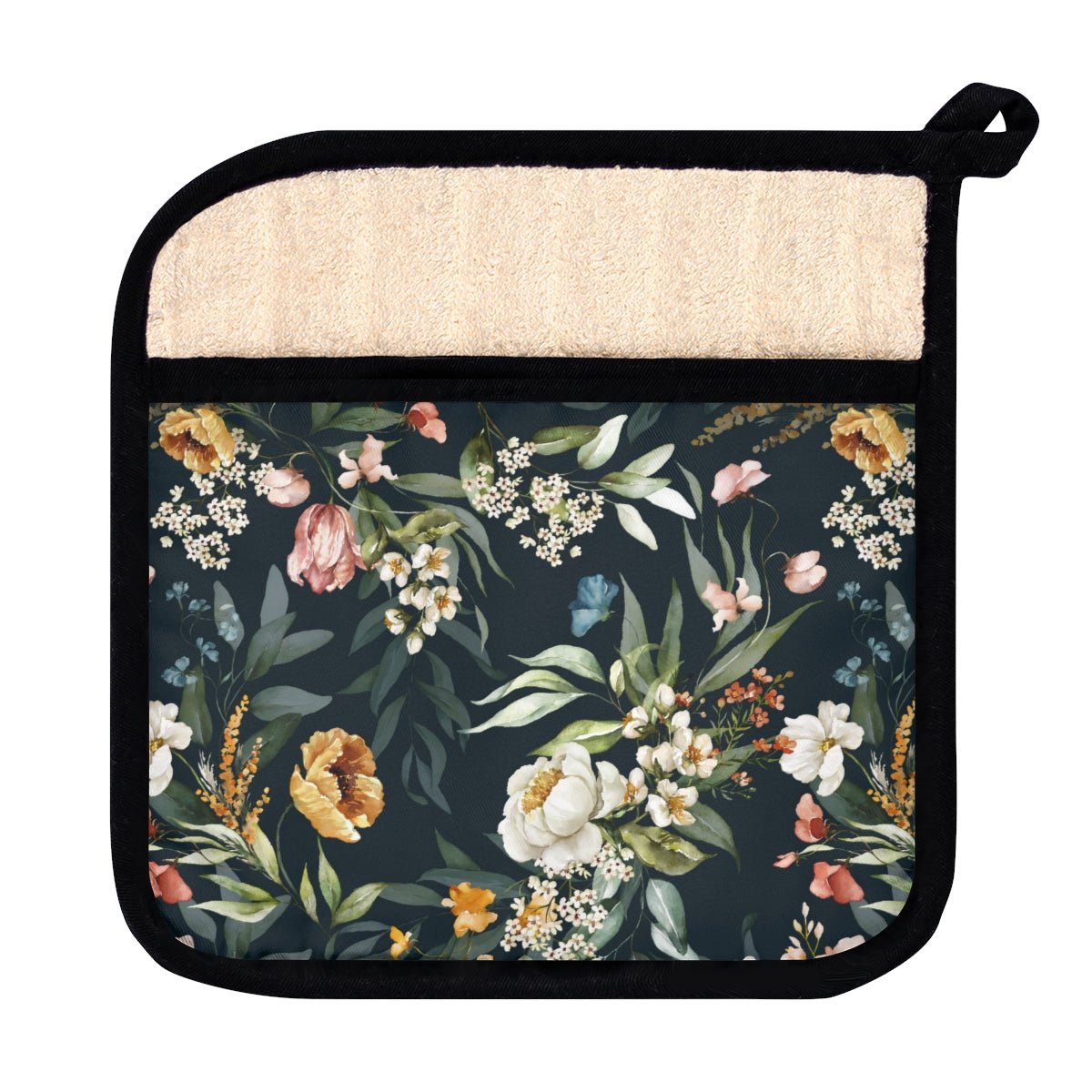 Watercolor Flowers Pot Holder with Pocket - Puffin Lime