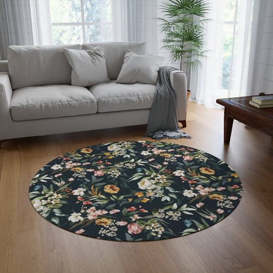 Watercolor Flowers Round Rug - Puffin Lime