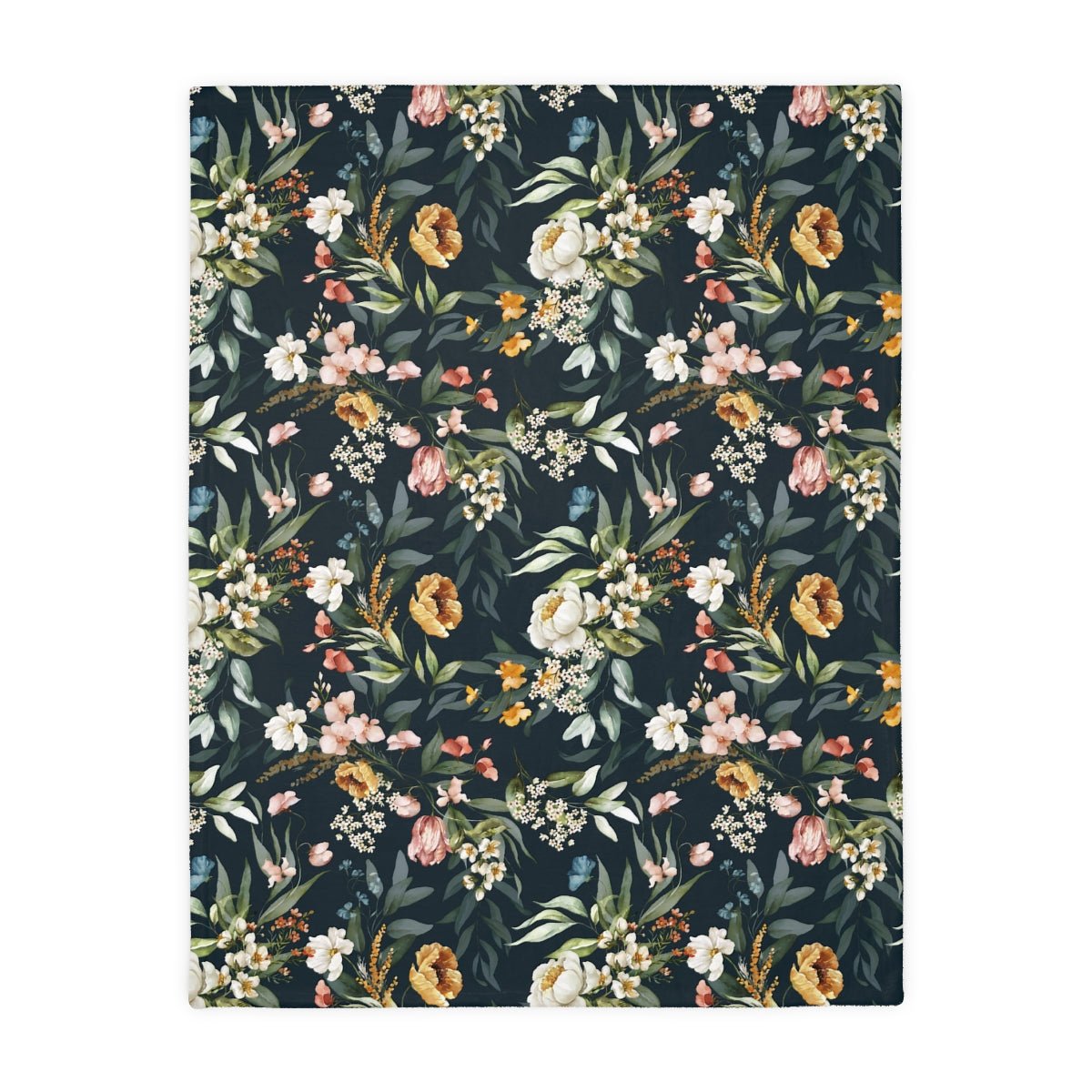 Watercolor Flowers Velveteen Minky Blanket (Two-sided print) - Puffin Lime