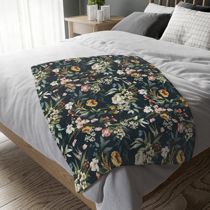 Watercolor Flowers Velveteen Minky Blanket (Two-sided print) - Puffin Lime