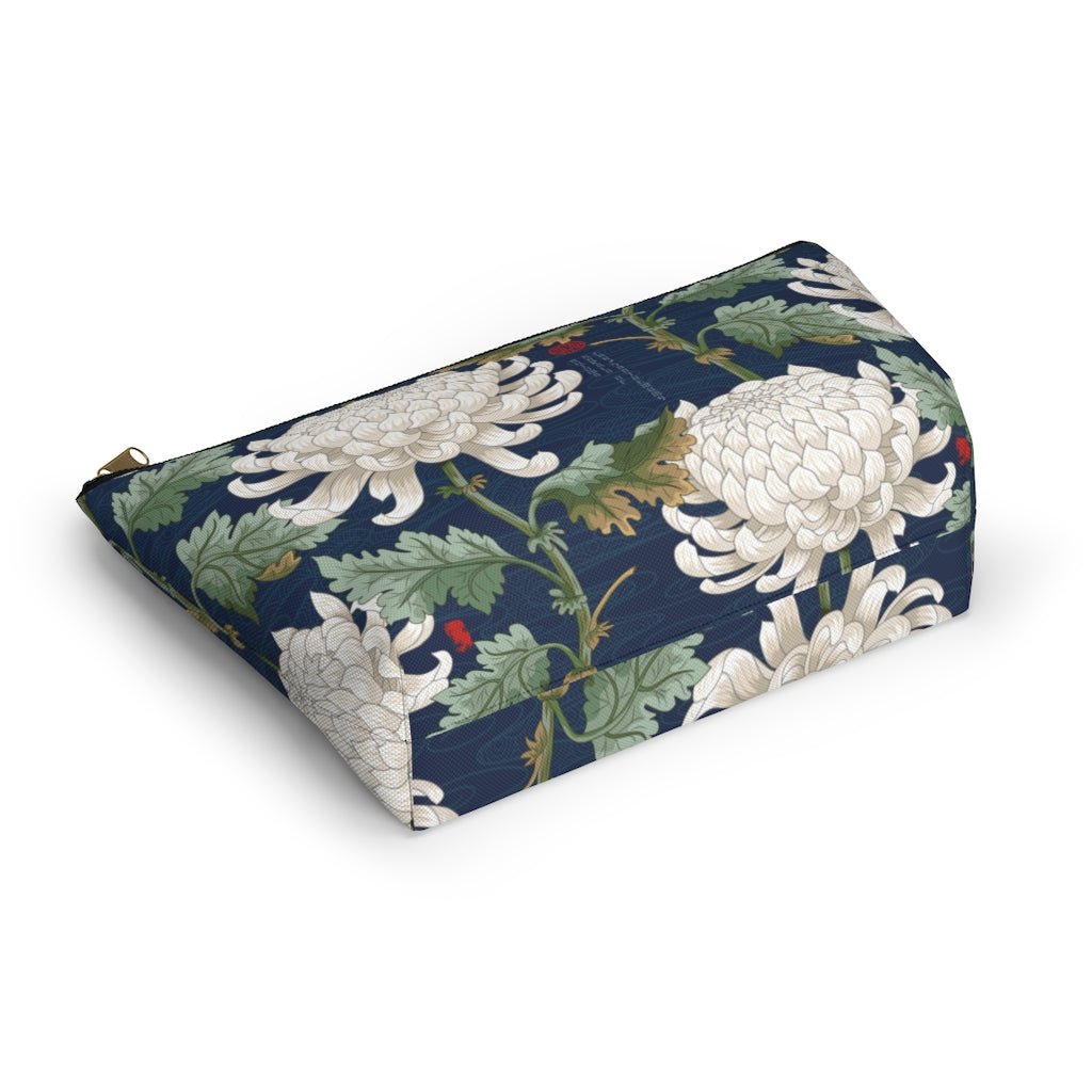 White Japanese Chrysanthemum Accessory Pouch w T-bottom - Puffin Lime