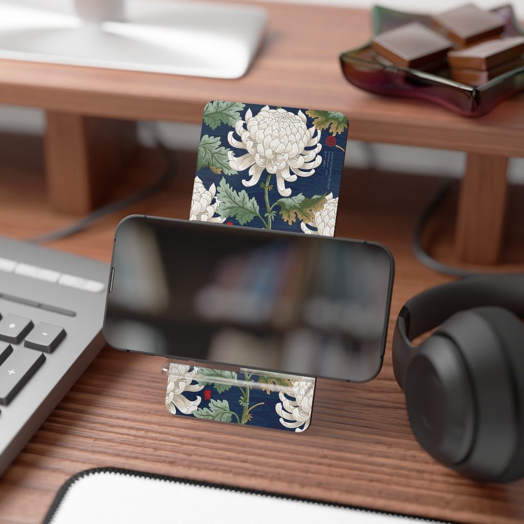 White Japanese Chrysanthemum Mobile Display Stand for Smartphones - Puffin Lime