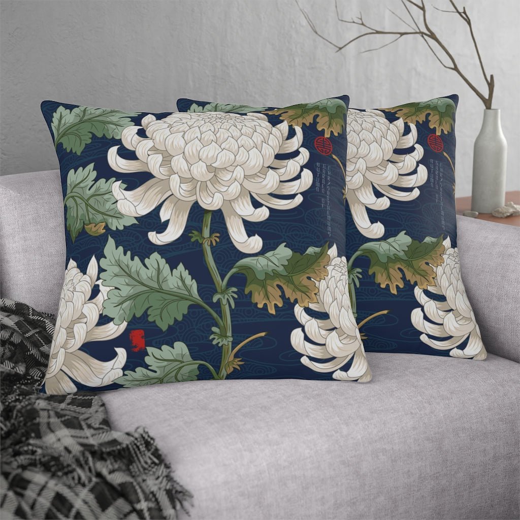 White Japanese Chrysanthemum Outdoor Pillow - Puffin Lime
