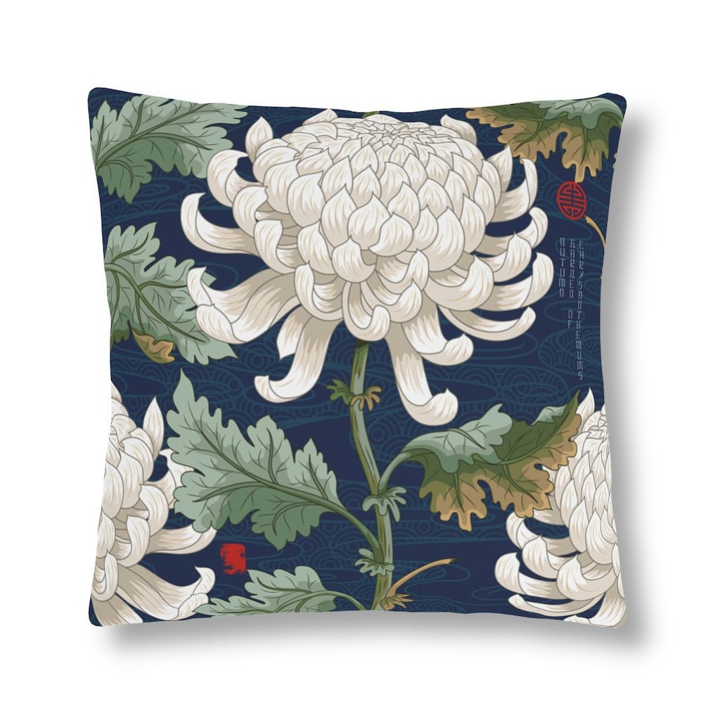 White Japanese Chrysanthemum Outdoor Pillow - Puffin Lime