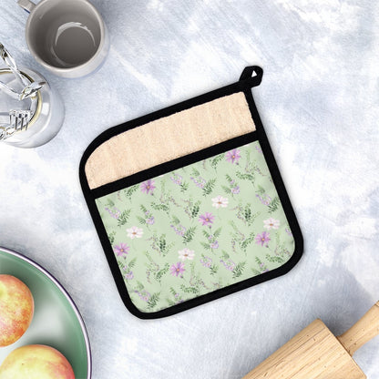 Wild Flowers Pot Holder with Pocket - Puffin Lime