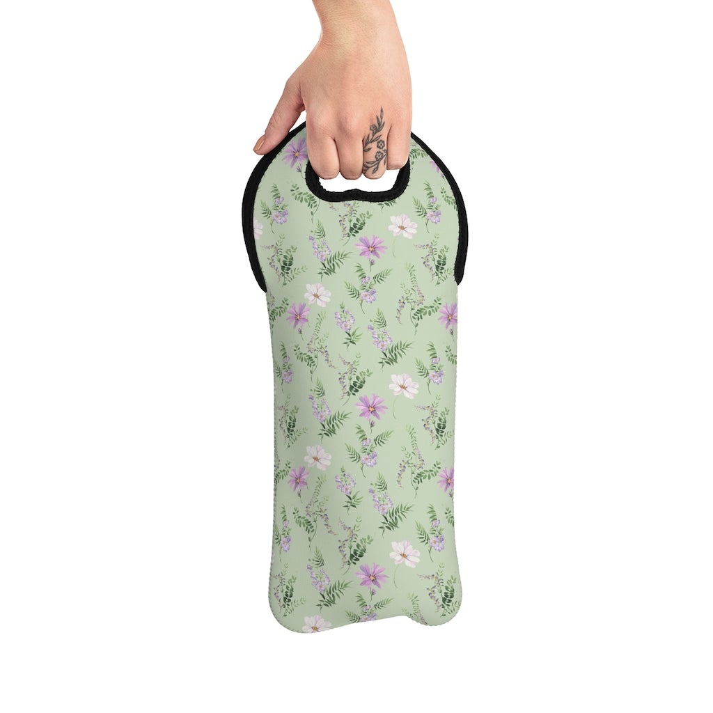 Wild Flowers Wine Tote Bag - Puffin Lime