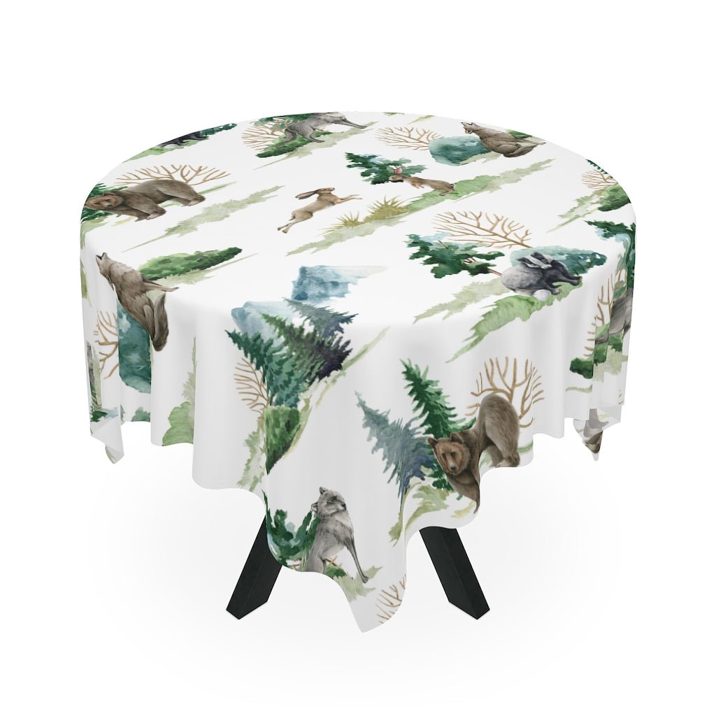 Wild Forest Animals Tablecloth - Puffin Lime