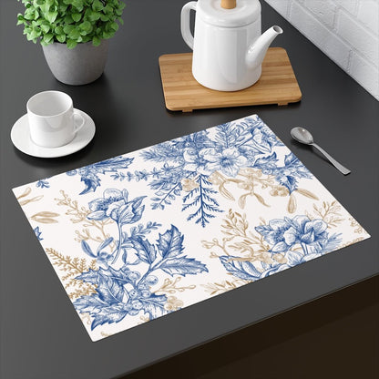 Winter Hellebore Flowers Cotton Placemat - Puffin Lime