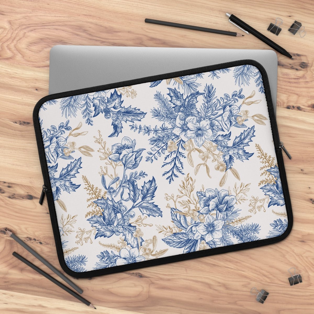 Winter Hellebore Flowers Laptop Sleeve - Puffin Lime