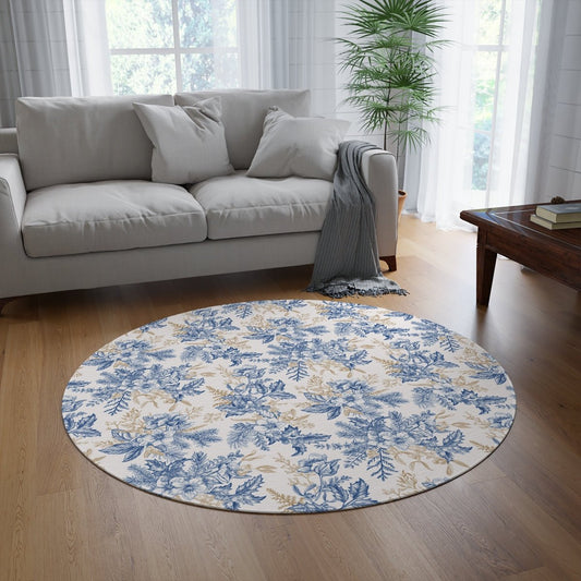 Winter Hellebore Flowers Round Rug - Puffin Lime