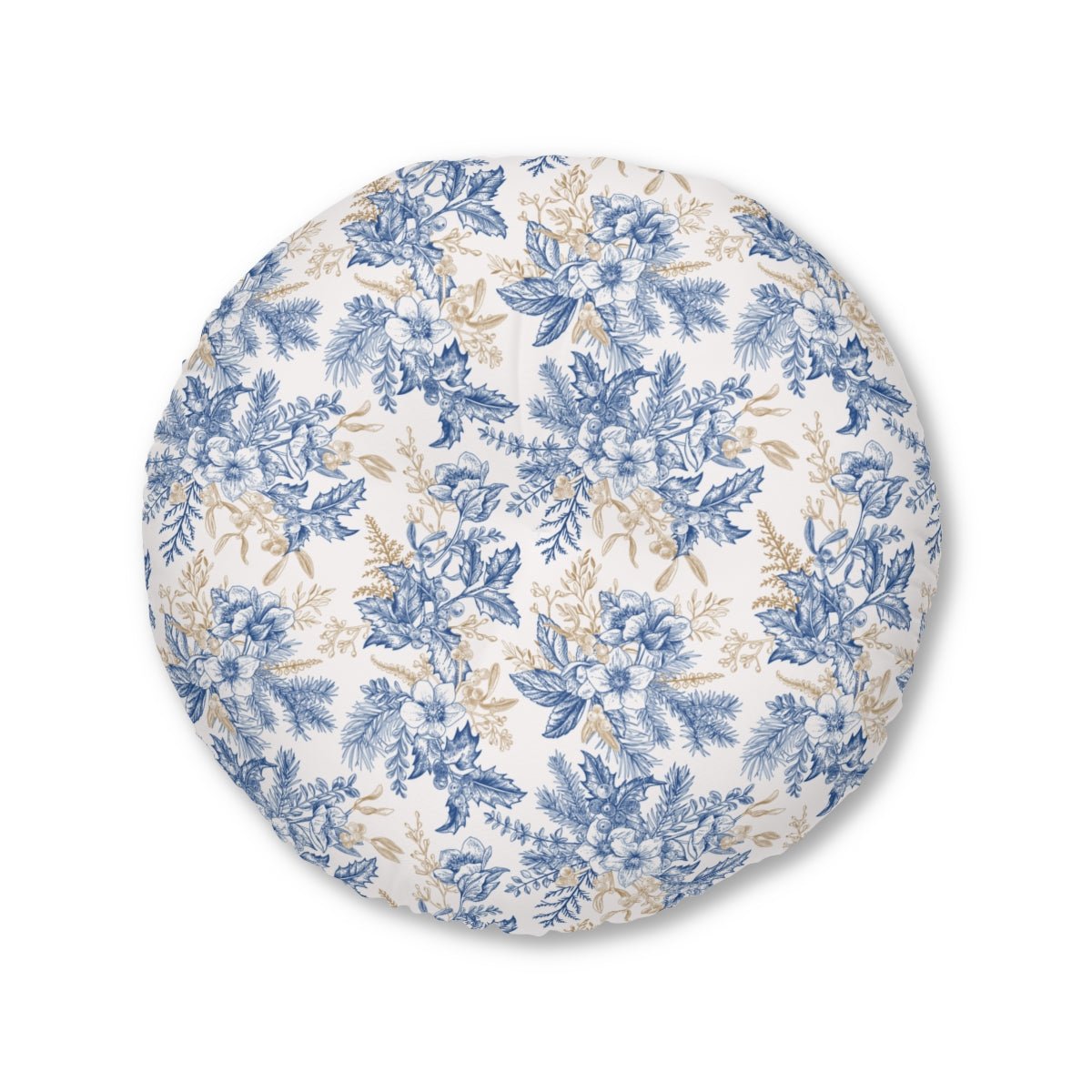 Winter Hellebore Flowers Round Tufted Floor Pillow - Puffin Lime