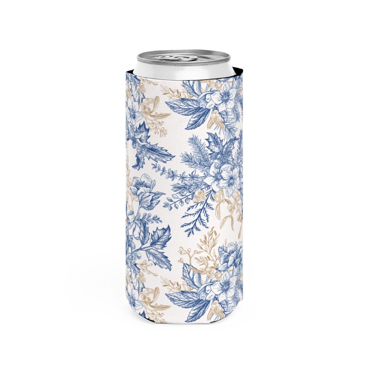 Winter Hellebore Flowers Slim Can Cooler - Puffin Lime