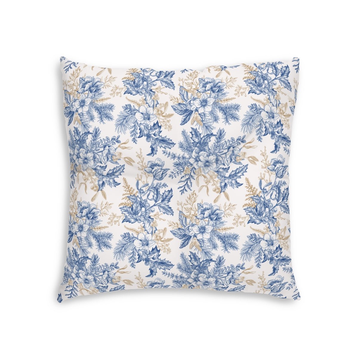 Winter Hellebore Flowers Square Tufted Floor Pillow - Puffin Lime
