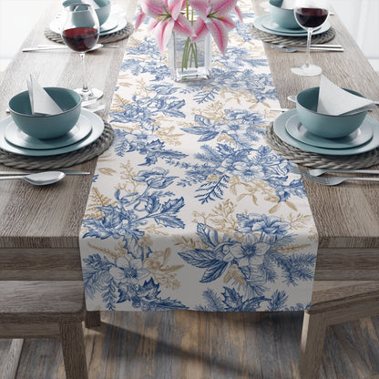 Winter Hellebore Flowers Table Runner - Puffin Lime
