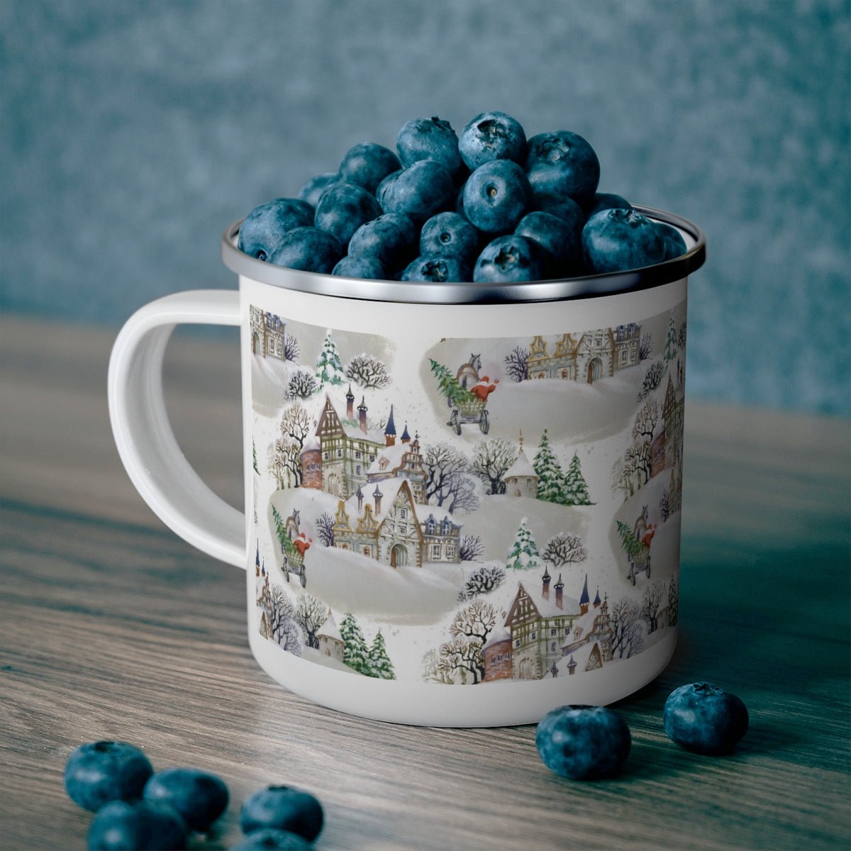 Winter Village Stainless Steel Camping Mug - Puffin Lime