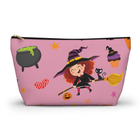 Witches, Potion Bottles, Bats and Ghosts Accessory Pouch w T-bottom - Puffin Lime