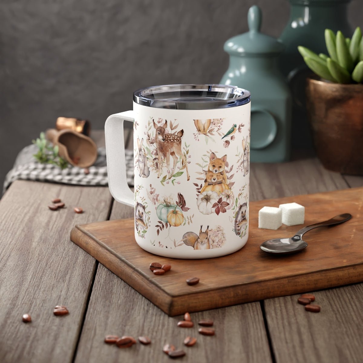 Woodland Animals Insulated Coffee Mug, 10oz - Puffin Lime