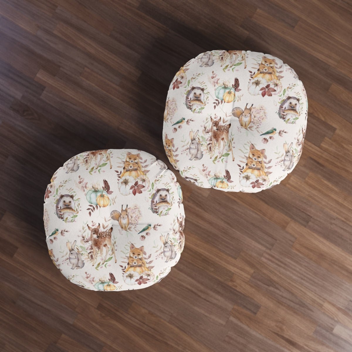 Woodland Animals Round Tufted Floor Pillow - Puffin Lime