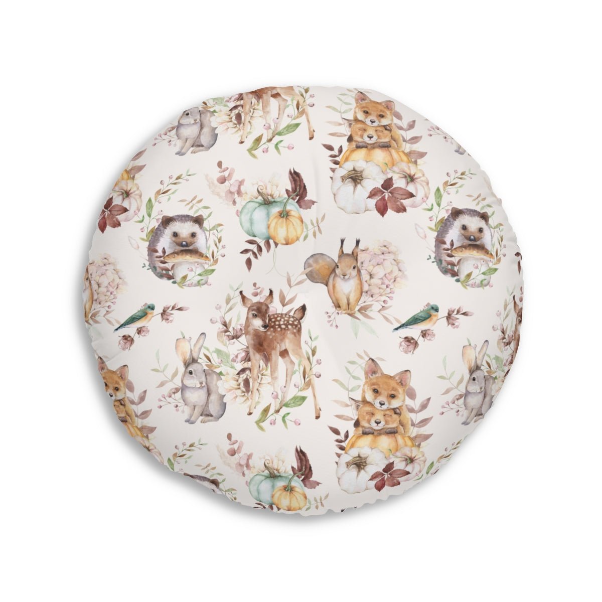 Woodland Animals Round Tufted Floor Pillow - Puffin Lime