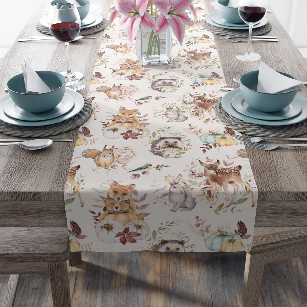 Woodland Animals Table Runner - Puffin Lime