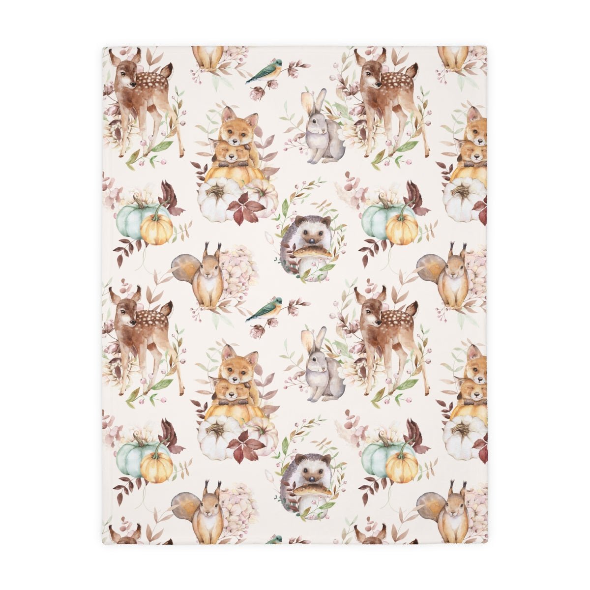 Woodland Animals Velveteen Minky Blanket (Two-sided print) - Puffin Lime