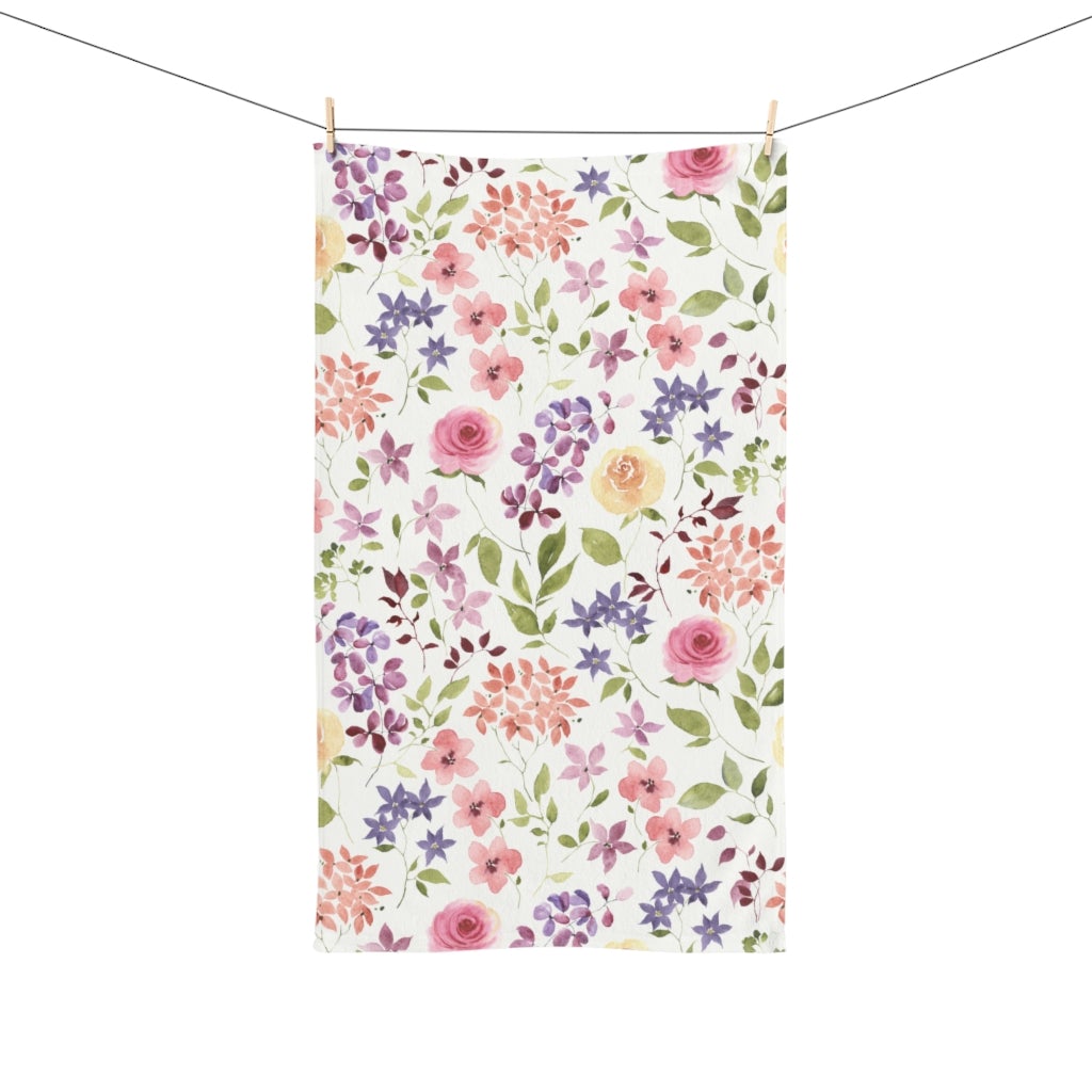 Yellow and Pink Roses Hand Towel - Puffin Lime
