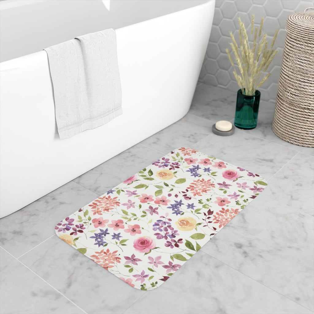 Yellow and Pink Roses Memory Foam Bath Mat - Puffin Lime