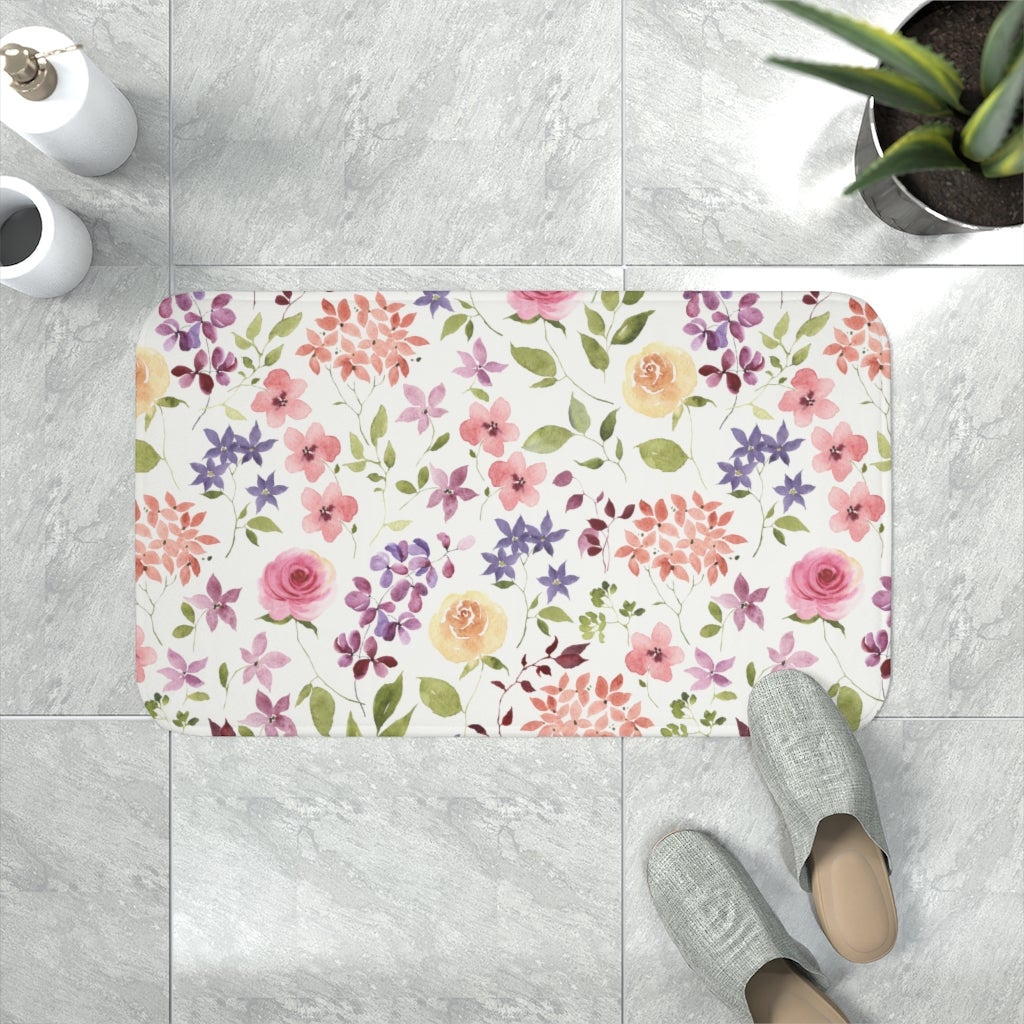 Yellow and Pink Roses Memory Foam Bath Mat - Puffin Lime
