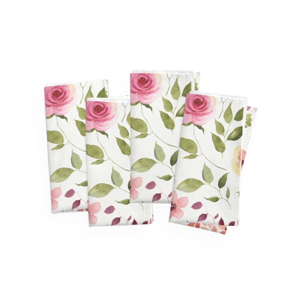 Yellow and Pink Roses Napkins Set of 4 - Puffin Lime