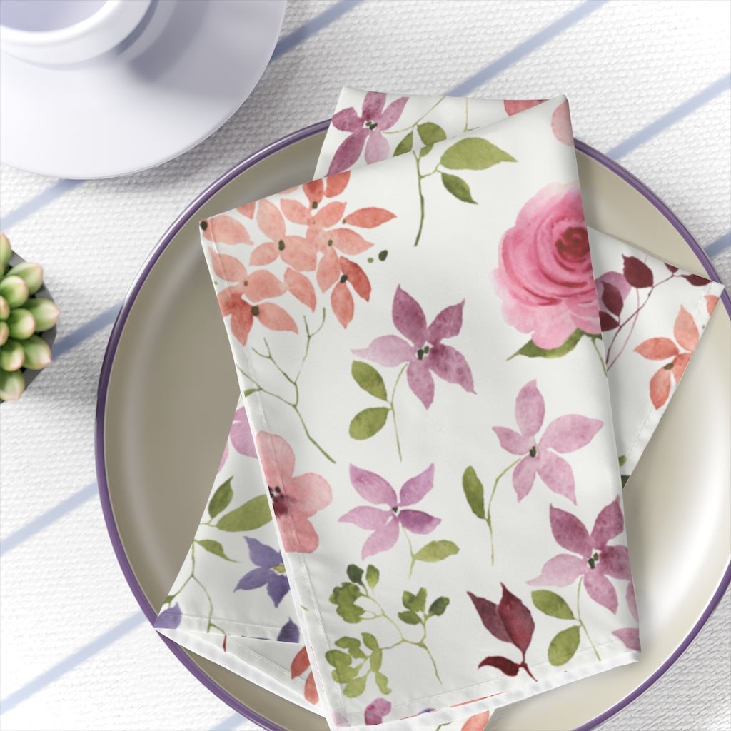 Yellow and Pink Roses Napkins Set of 4 - Puffin Lime