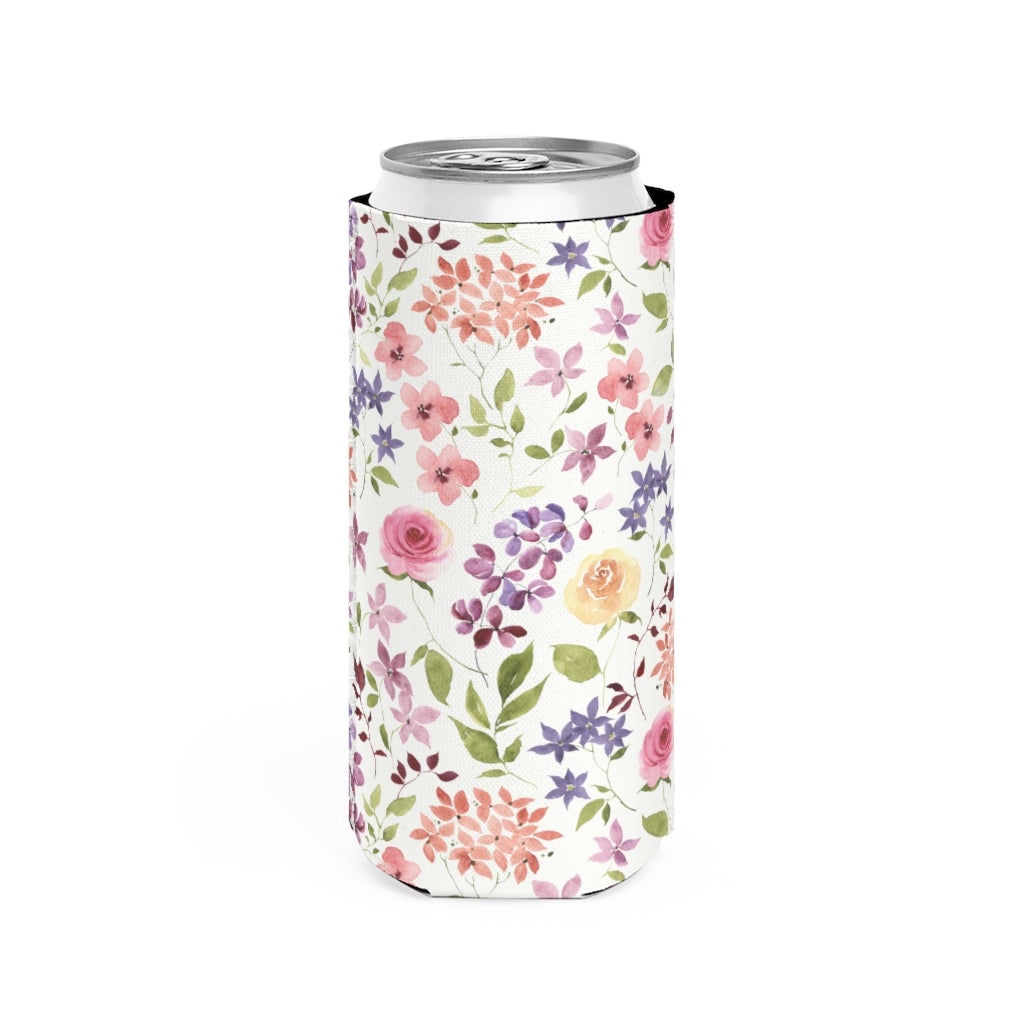 Yellow and Pink Roses Slim Can Cooler - Puffin Lime
