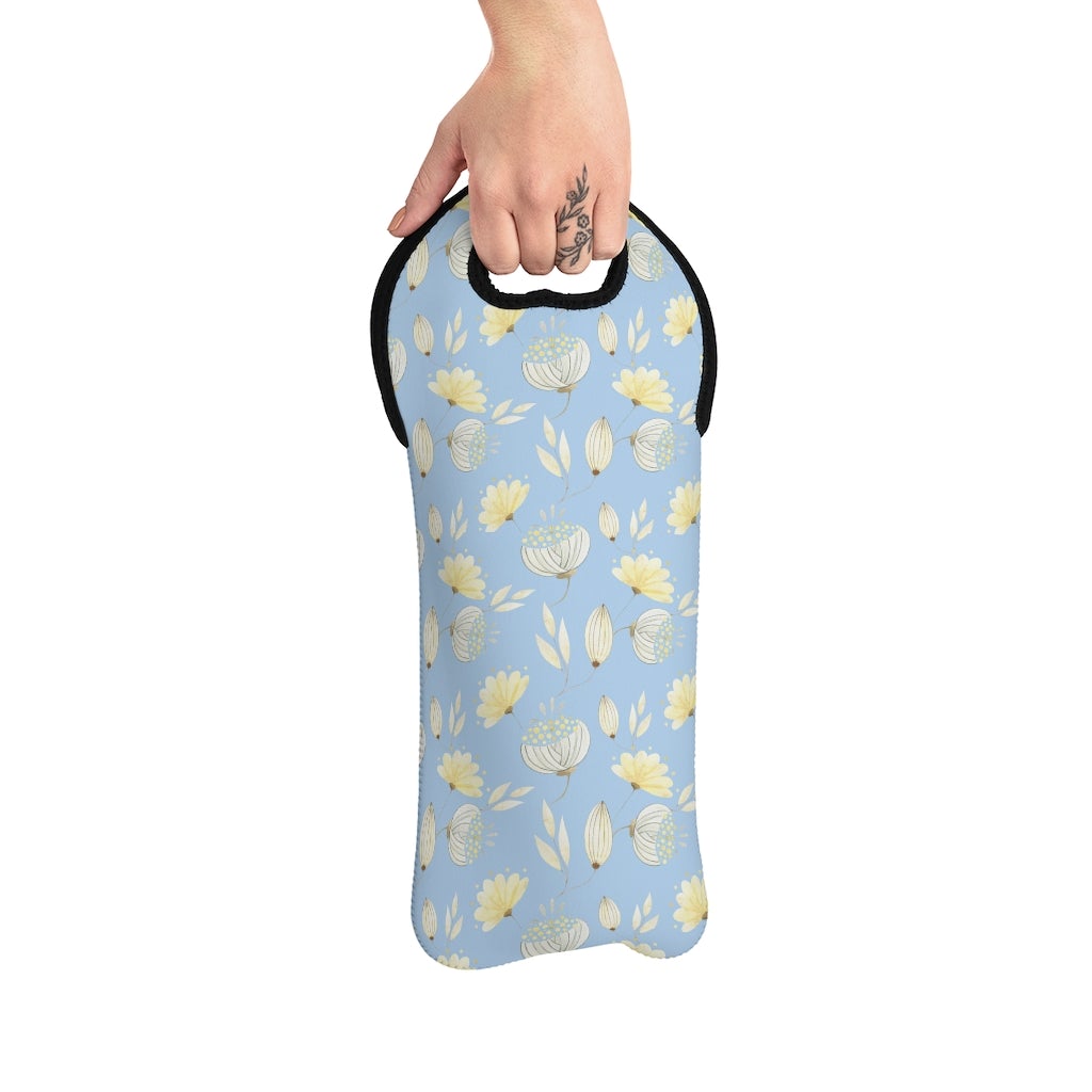 Yellow Flowers Wine Tote Bag - Puffin Lime